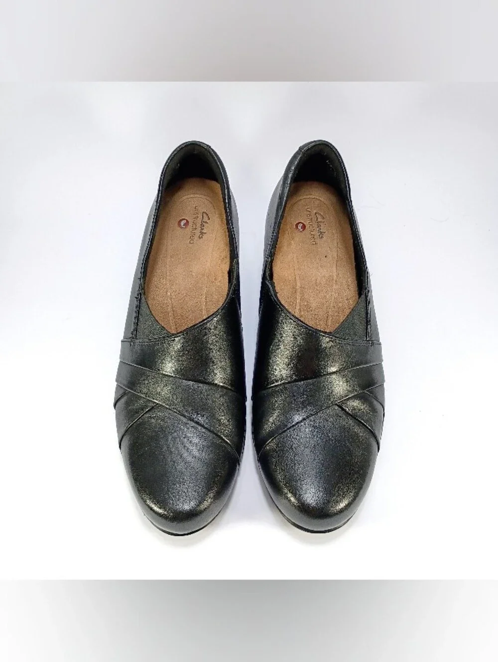 Clarks Damson Adele Womens 8 Black Leather Block Heel Slip On Pumps